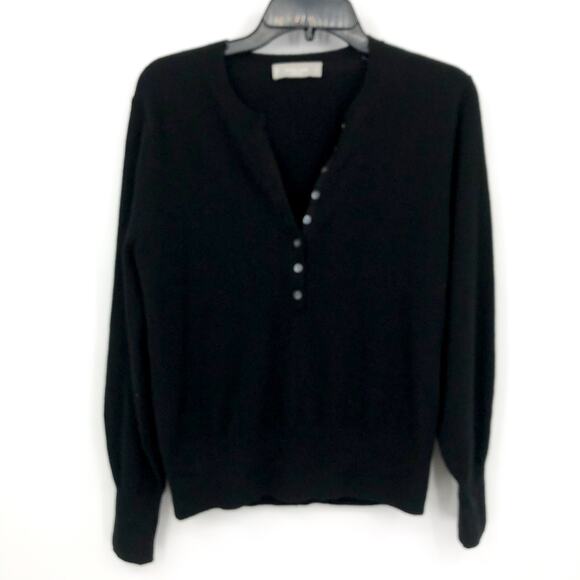 EVERLANE Women's The Cashmere Henley Slim Shirt Medium Black Long Sleeve NWOT - Picture 1 of 10